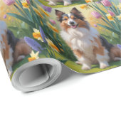 Shetland Sheepdog Spring Bloemen Schilderen Cadeaupapier (Rol Hoek)