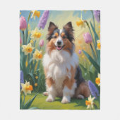 Shetland Sheepdog Spring Bloemen Schilderen Fleece Deken (Voorkant)