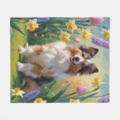 Shetland Sheepdog Spring Bloemen Schilderen Fleece Deken (Voorkant (Horizontaal))