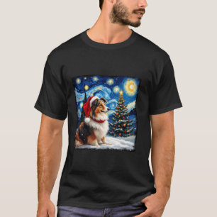 Shetland Sheepdog Sterrennacht Christmas Van Gogh T-shirt