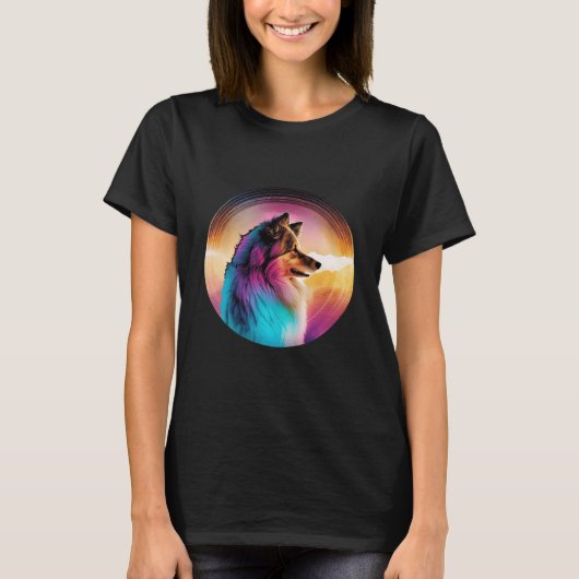 Shetland Sheepdog Synthwave 80s Retrowave Aestheti T-shirt (Voorkant)