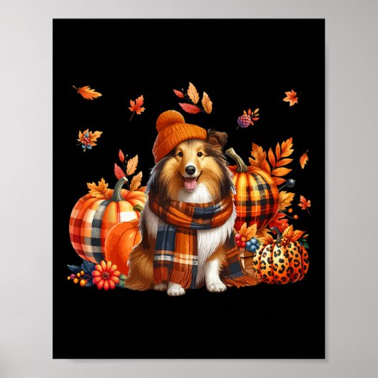 Shetland Sheepdog Thanksgiving Leopard Pumpkins Fa Poster (Voorkant)