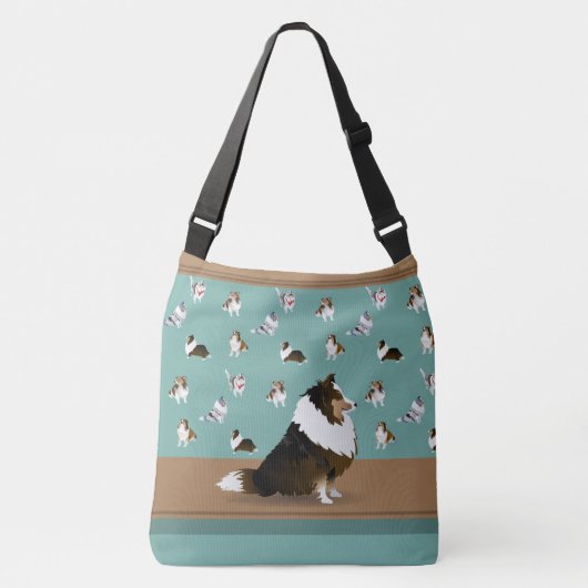 Shetland Sheepdog Tri Sheltie, Groen & Bruin Groot Crossbody Tas (Voorkant)