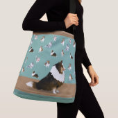 Shetland Sheepdog Tri Sheltie, Groen & Bruin Groot Crossbody Tas (Dichtbij)