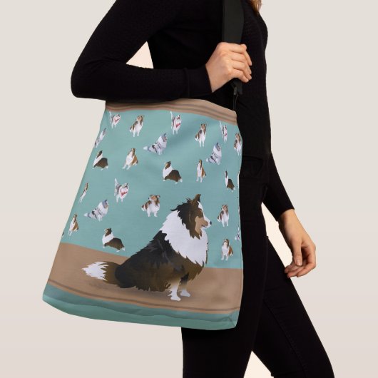 Shetland Sheepdog Tri Sheltie, Groen & Bruin Groot Crossbody Tas (Dichtbij)