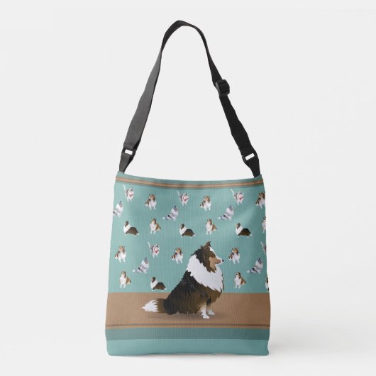 Shetland Sheepdog Tri-Sheltie, over Groen en Bruin Crossbody Tas (Achterkant)