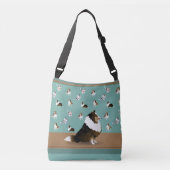 Shetland Sheepdog Tri-Sheltie, over Groen en Bruin Crossbody Tas (Voorkant)
