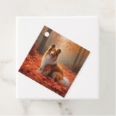 Shetland Sheepdog tussen Herfstbladeren Vallen Ins Bedankjes Labels (In situ)