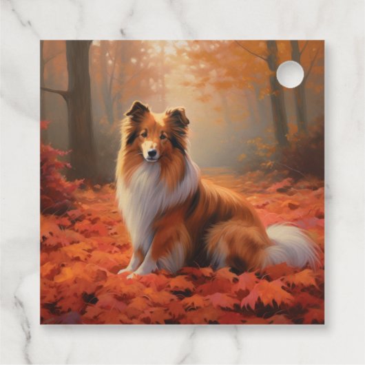 Shetland Sheepdog tussen Herfstbladeren Vallen Ins Bedankjes Labels (Achterkant)