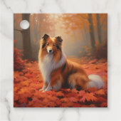 Shetland Sheepdog tussen Herfstbladeren Vallen Ins Bedankjes Labels (Voorkant)