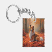 Shetland Sheepdog tussen Herfstbladeren Vallen Ins Sleutelhanger (Voorkant Links)