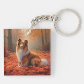 Shetland Sheepdog tussen Herfstbladeren Vallen Ins Sleutelhanger (Achterkant)