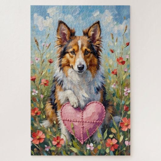 Shetland Sheepdog Valentine's Day Heart Pillow Legpuzzel (Verticaal)