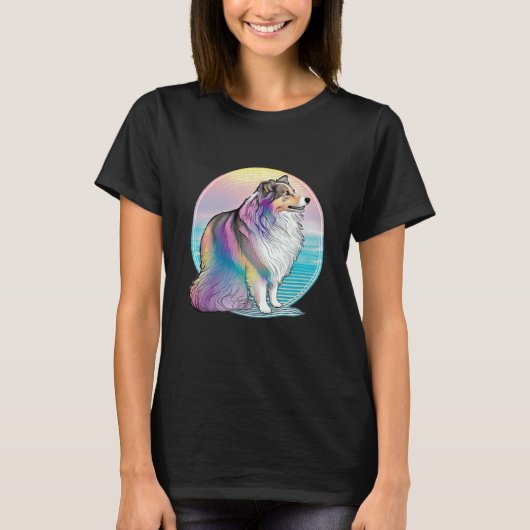 Shetland Sheepdog Vaporwave Retrowave Aesthetic T-shirt (Voorkant)