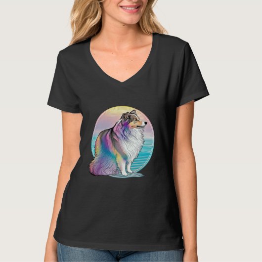 Shetland Sheepdog Vaporwave Retrowave Aesthetic T-shirt (Voorkant)