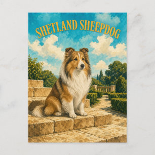 Shetland Sheepdog, Vintage Waterverf Honden Kunst Briefkaart