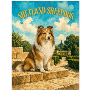 Shetland Sheepdog, Vintage Waterverf Honden Kunst Briefkaart