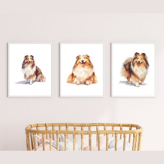 Shetland Sheepdog Wall Art, Sheltie Puppy Art Muurkunst Sets