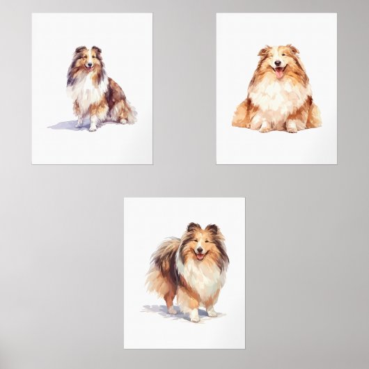 Shetland Sheepdog Wall Art, Sheltie Puppy Art Muurkunst Sets (Voorkant)