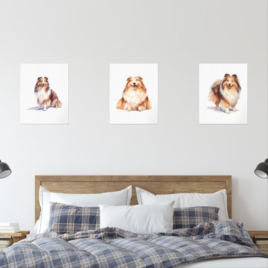 Shetland Sheepdog Wall Art, Sheltie Puppy Art Muurkunst Sets (Slaapkamer)