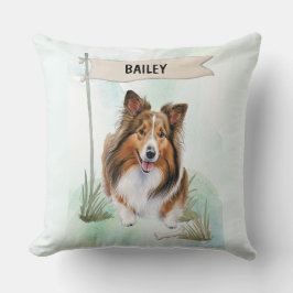 Shetland Sheepdog Watercolor Personalized Dog Kussen