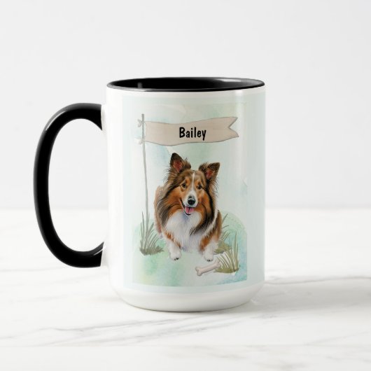 Shetland Sheepdog Watercolor Personalized Dog Mok (Links)