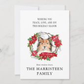 Shetland Sheepdog Waterverf Poinsettia Kerstmis Feestdagenkaart (Voorkant)