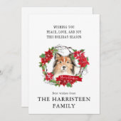 Shetland Sheepdog Waterverf Poinsettia Kerstmis Feestdagenkaart (Voorkant / Achterkant)