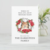 Shetland Sheepdog Waterverf Poinsettia Kerstmis Feestdagenkaart (Staand voorkant)