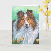 Shetland Sheepdog Wenskaarten Kaart (Gele Bloem)