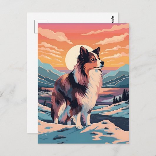 Shetland Sheepdog winter bergbos tijdens ons Briefkaart (Voorkant / Achterkant)
