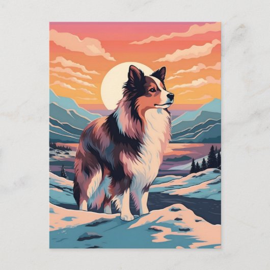 Shetland Sheepdog winter bergbos tijdens ons Briefkaart (Voorkant)