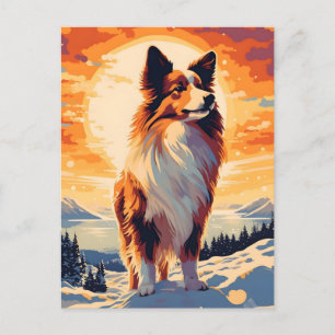 Shetland Sheepdog winter bergbos tijdens ons Briefkaart