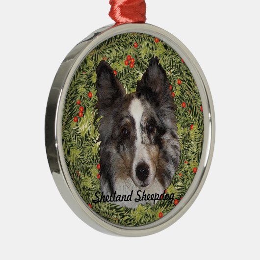 Shetland Sheepdog Wreath Metalen Ornament (Rechts)