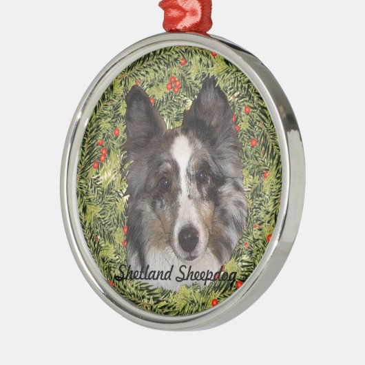 Shetland Sheepdog Wreath Metalen Ornament (Links)