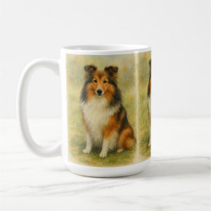 Shetland Sheepdog Zittende Waterverf Koffiemok