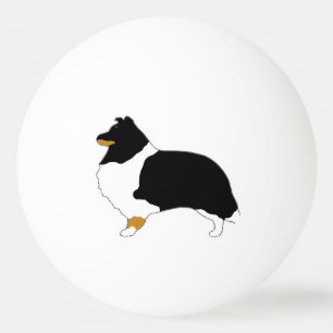 shetland sheepdog zwart wit en tan silo pingpongbal