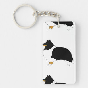 shetland sheepdog zwart wit en tan silo sleutelhanger