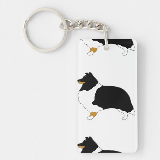 shetland sheepdog zwart wit en tan silo sleutelhanger (Voorkant)