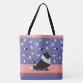 Shetland Sheepdog: Zwarte Sheltie op Paars Tote Bag (Voorkant)