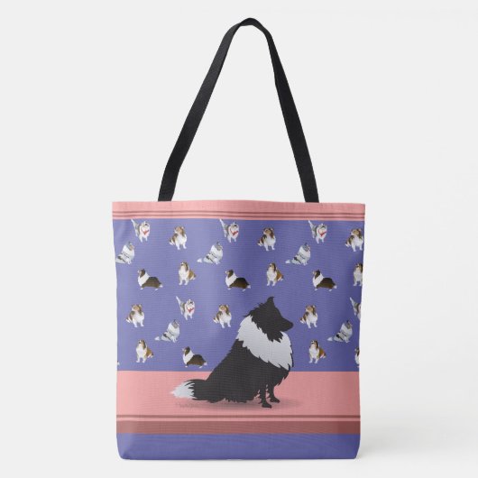 Shetland Sheepdog: Zwarte Sheltie op Paars Tote Bag (Voorkant)