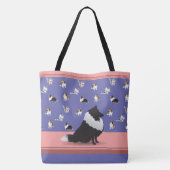 Shetland Sheepdog: Zwarte Sheltie op Paars Tote Bag (Achterkant)