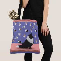 Shetland Sheepdog: Zwarte Sheltie op Paars Tote Bag