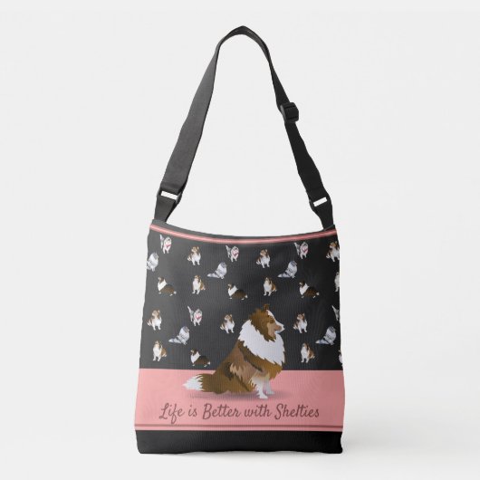 Shetland Sheepdogs, A Sable Sheltie, Black & Pink Crossbody Tas (Voorkant)