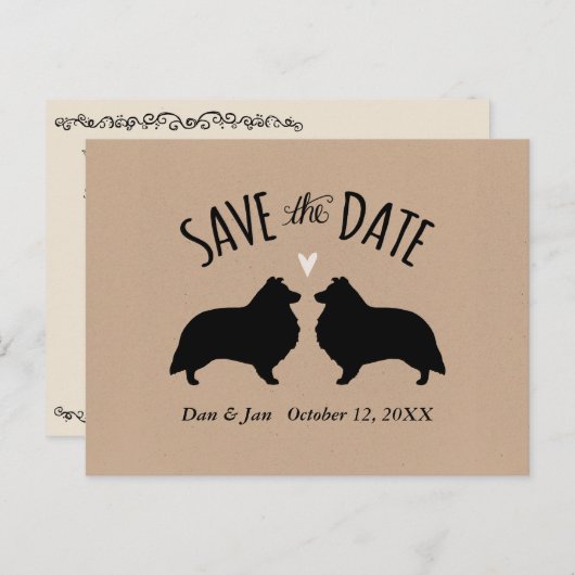 Shetland Sheepdogs Bruiloft Save the Date Aankondigingskaart (Voorkant / Achterkant)