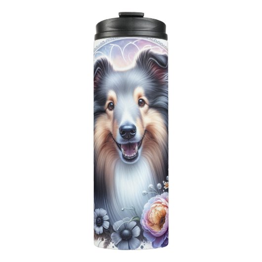 Shetland Sheepdog's grijswaardenbloei Thermosbeker (Voorkant)