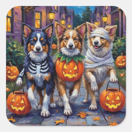 Shetland Sheepdogs in Halloween Costumes Vierkante Sticker (Voorkant)