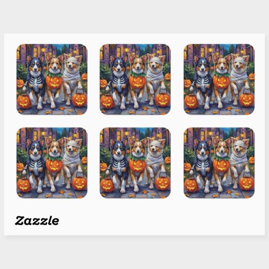 Shetland Sheepdogs in Halloween Costumes Vierkante Sticker (Vel)