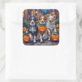 Shetland Sheepdogs in Halloween Costumes Vierkante Sticker (Tas)