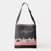 Shetland Sheepdogs, Row of Shelties, Zwart & Roze Crossbody Tas (Achterkant)